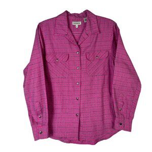 Ann Taylor Pink Plaid Button-Up Shirt M Flannel  Western Barbie Feminine Country
